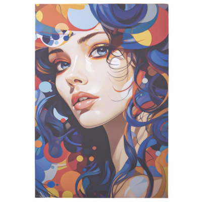 Quadro moderno verticale su tela 60x90 cm ritratto donna blu