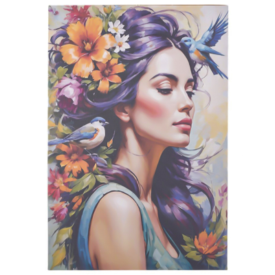 Quadro moderno verticale su tela 60x90 cm ritratto donna e natura