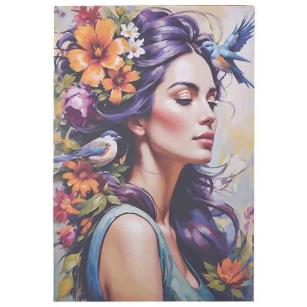 Quadro moderno verticale su tela 60x90 cm ritratto donna e natura