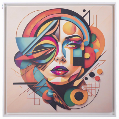 Quadro su tela con cornice moderno 98x98 cm ritratto geometrico donna