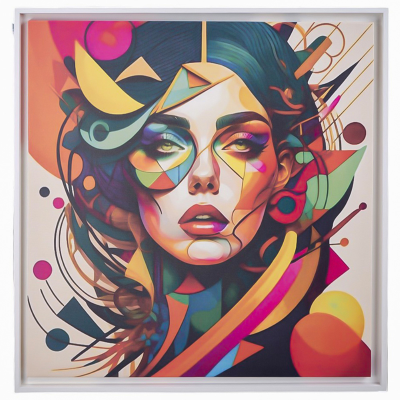 Tableau sur toile encadrée moderne 98x98 cm portrait de femme abstrait