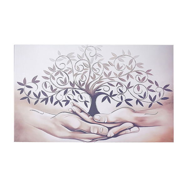 Quadro moderno in tela 65x125 cm tema Albero Della Vita con dettagli in argento