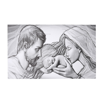 Quadro moderno in tela 65x125 cm tema Sacra Famiglia con dettagli in argento