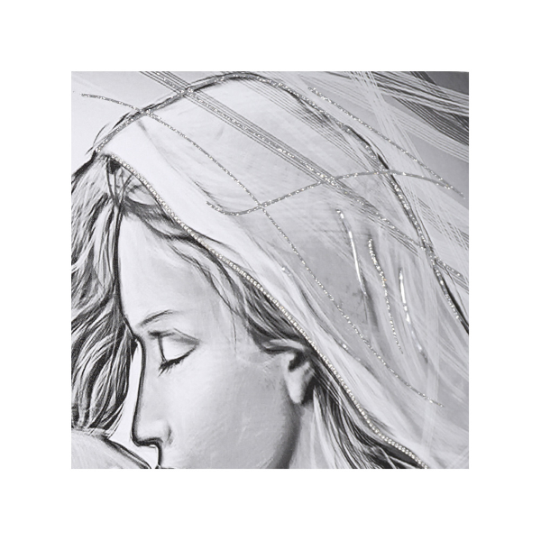 Quadro moderno in tela 65x125 cm tema Sacra Famiglia con dettagli in argento