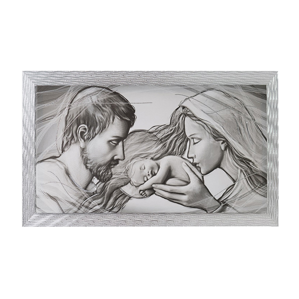 Quadro su tela moderno 72X132 cm tema Sacra Famiglia con cornice in legno decorata