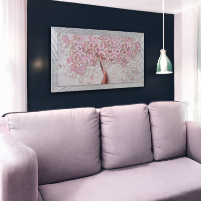 Quadro su tela moderno 72X132 cm tema Albero Della Vita con cornice in legno decorata