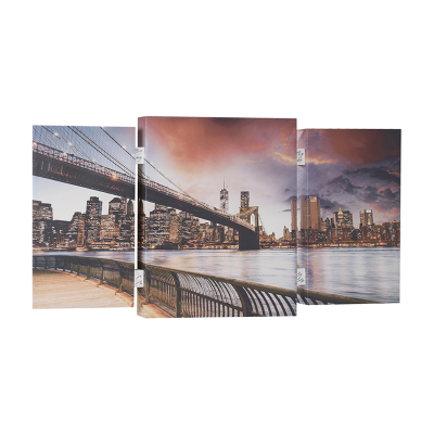 Modern TRIS painting on canvas 65x146 cm wooden frame New York City theme