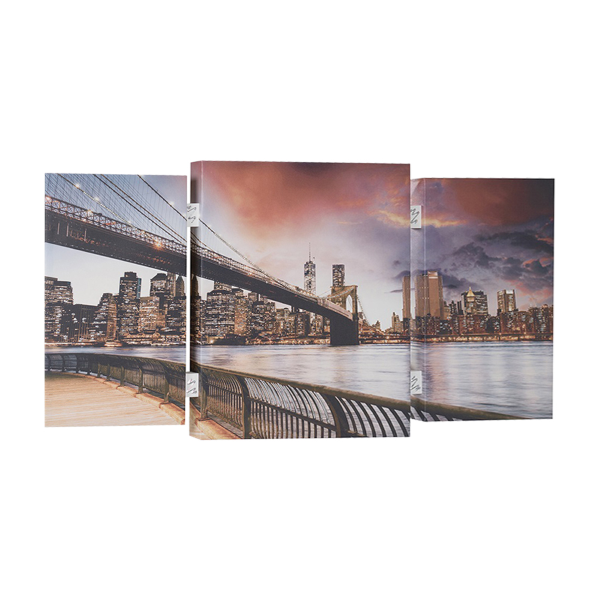 Modern TRIS painting on canvas 65x146 cm wooden frame New York City theme