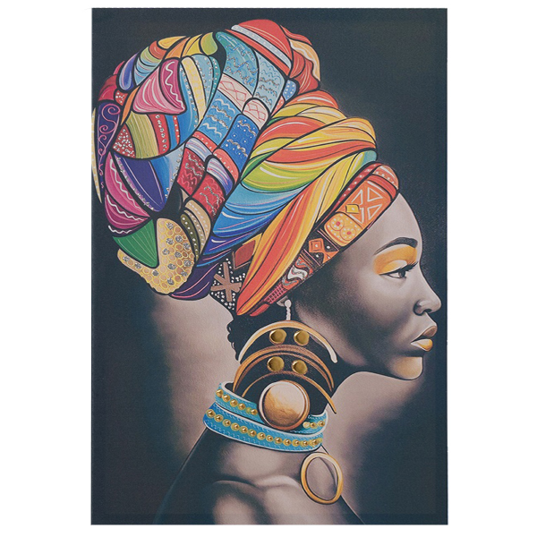 Quadro moderno verticale su tela 60x90 cm ritratto donna africana colorato