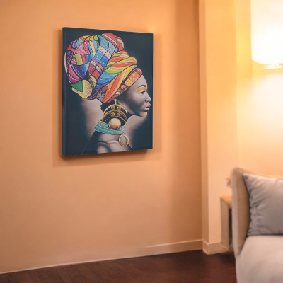 Quadro moderno verticale su tela 60x90 cm ritratto donna africana colorato