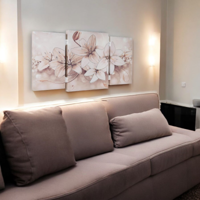 Quadro stampa su tela a TRIS 70x140 cm telaio in legno con disegno floreale