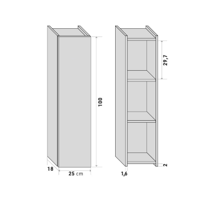 Penderie suspendue 1 porte réversible 25x18xH100 cm bois finition Ciment