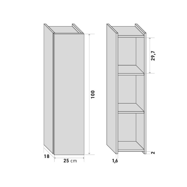 Penderie suspendue 1 porte réversible 25x18xH100 cm bois finition Ciment
