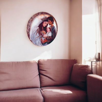 Quadro in vetro temperato D65 cm moderno Colorato - Sacra Famiglia