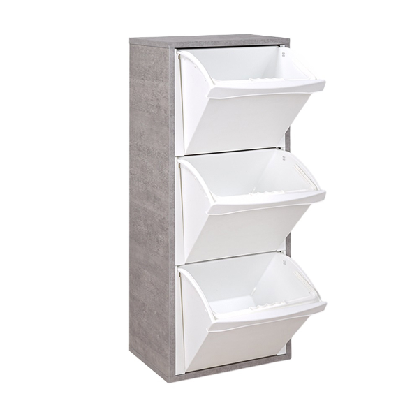 Mobile in legno per raccolta differenziata a 3 vani 40x101h cm CEMENTO