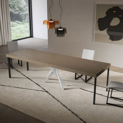 Consolle allungabile Libo Premium - Tortora gambe bianche 90x40/300 cm