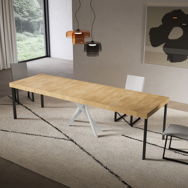 Consolle allungabile Libo Premium - Quercia natura gambe bianche 90x40/300 cm