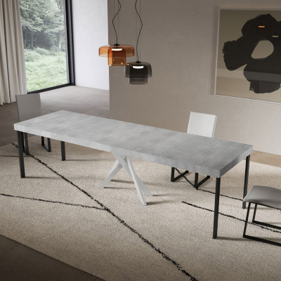 Consolle allungabile Libo Premium - Cemento gambe bianche 90x40/300 cm