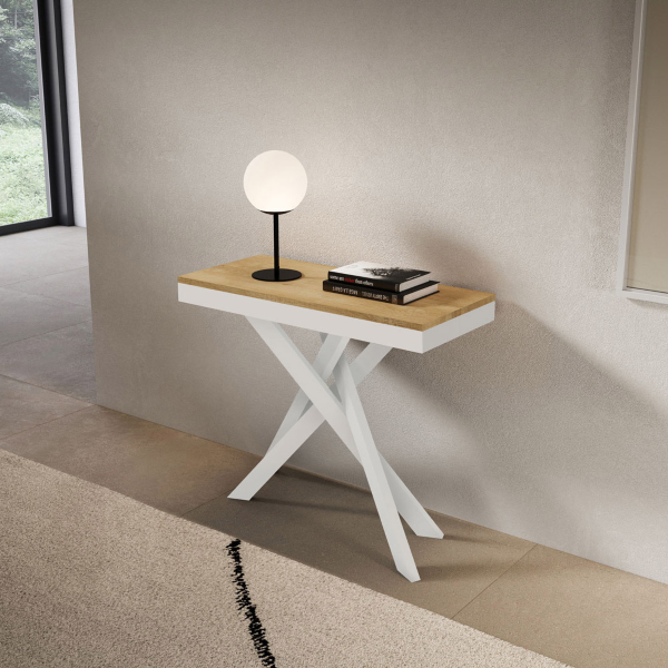 Consolle allungabile Libo Small Evolution - Quercia natura telaio bianco 90x40/196 cm