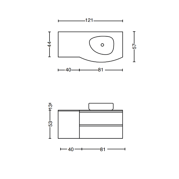 Meuble de salle de bain suspendu 120 cm ZORA Matt Tortora avec plan et vasque sur pied