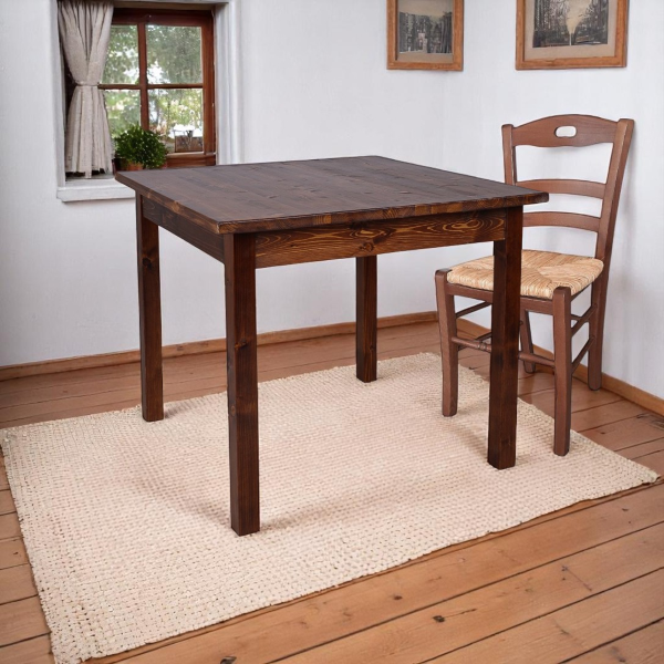 Tavolo in legno massello di abete 80x80 cm noce per bar trattoria taverna stile rustico  