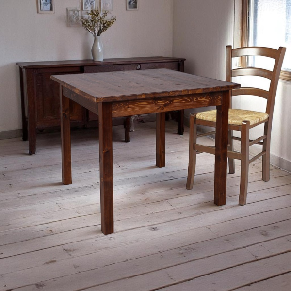 Tavolo 90x90 cm in legno massello abete noce per taverna osteria e ristorante