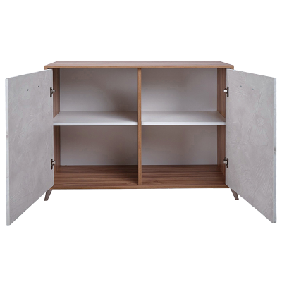 Sideboard mit 2 Türen und 4 Schubladen 158 cm in Melamin Esche weiß – ARIEL