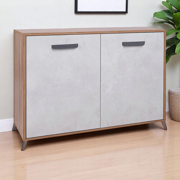 Sideboard mit 2 Türen und 4 Schubladen 158 cm in Melamin Esche weiß – ARIEL