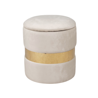 Pouf velluto beige con contenitore e fascia oro Set 2 – OTTAVIA 