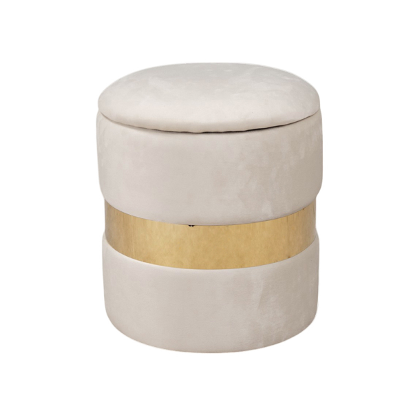 Pouf velluto beige con contenitore e fascia oro Set 2 – OTTAVIA 