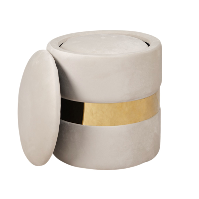 Pouf velluto beige con contenitore e fascia oro Set 2 – OTTAVIA 