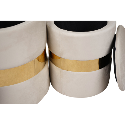 Pouf velluto beige con contenitore e fascia oro Set 2 – OTTAVIA 