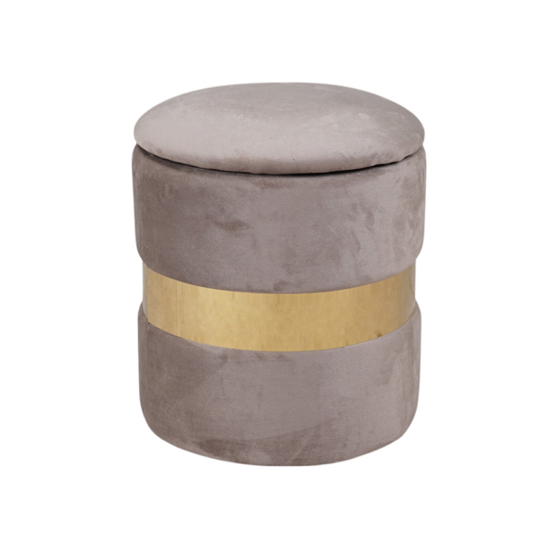 Set de 2 poufs en velours gris avec rangement et bande dorée – OTTAVIA
