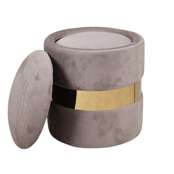 Set de 2 poufs en velours gris avec rangement et bande dorée – OTTAVIA
