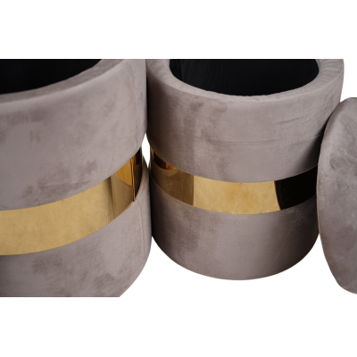 Set de 2 poufs en velours gris avec rangement et bande dorée – OTTAVIA
