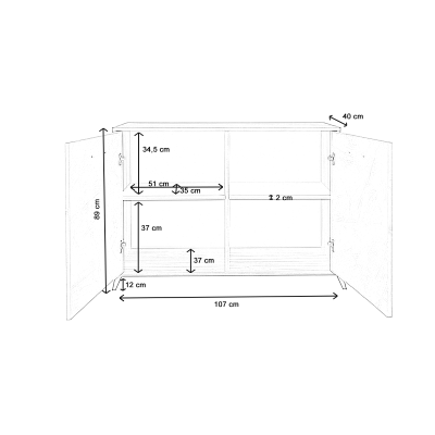 Sideboard mit 2 Türen und 4 Schubladen 158 cm in Melamin Esche weiß – ARIEL
