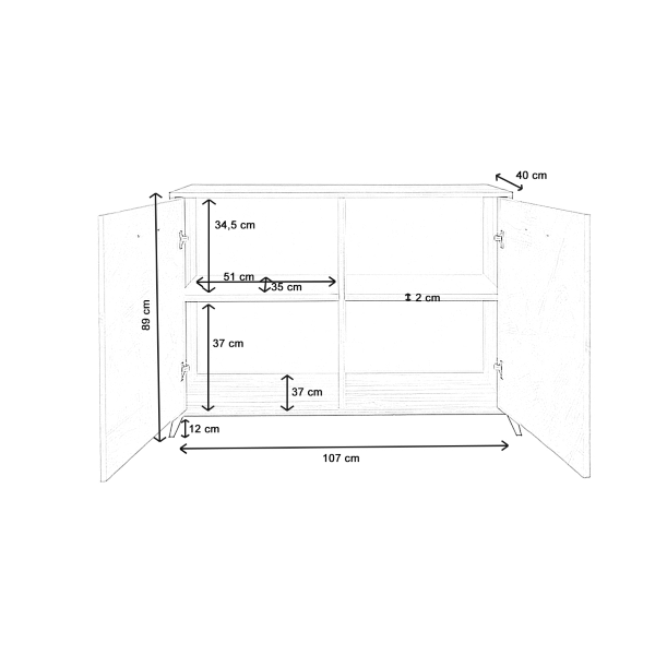 Sideboard mit 2 Türen und 4 Schubladen 158 cm in Melamin Esche weiß – ARIEL