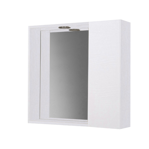 Miroir de salle de bain 60 cm 1 porte lisse et éclairage LED Frêne Blanc