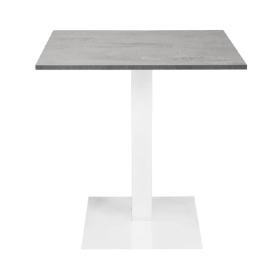 Table bar restaurant 70x70 cm base blanche plateau stratifié effet béton H 75

