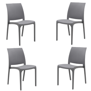 Stapelbarer Stuhl aus Polypropylen für drinnen und draußen Volga Grey Set 4 Stück
