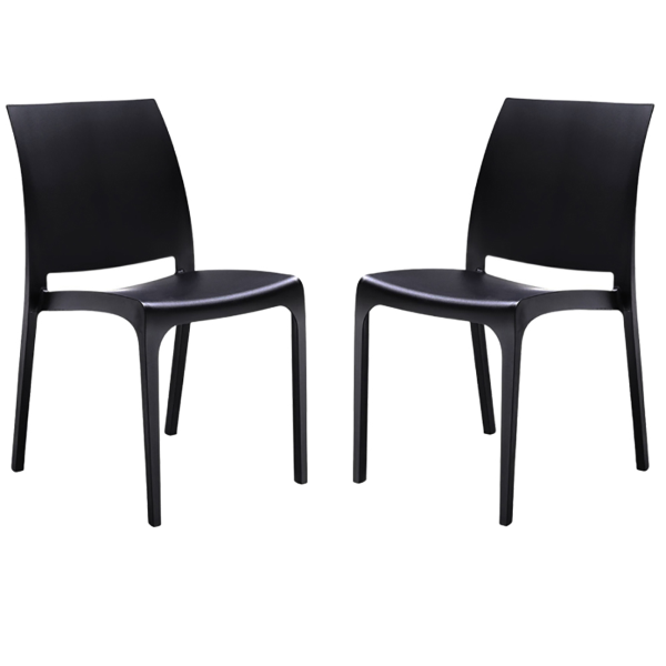Chaise empilable en polypropylène pour intérieur et extérieur Volga Noir Set 2 pièces