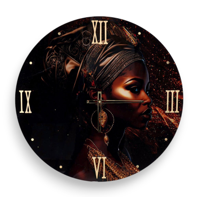 Horloge murale ronde D65 cm en verre trempé avec portrait afro
