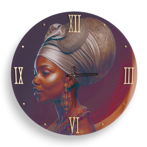 Horloge murale ronde 65 cm en verre trempé avec détails dorés
