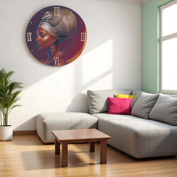 Horloge murale ronde 65 cm en verre trempé avec détails dorés
