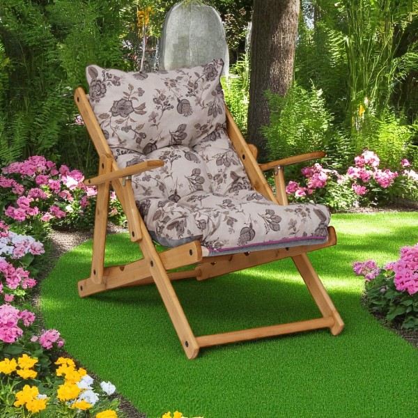 Folding wooden armchair 3 positions - Floral cushion