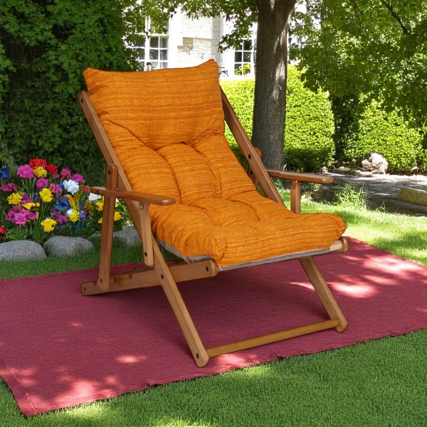 Poltrona in legno pieghevole 3 posizioni - cuscino tessuto Oro