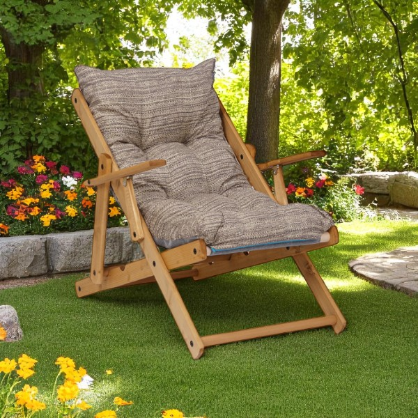 Poltrona in legno pieghevole 3 posizioni - cuscino tessuto Tortora