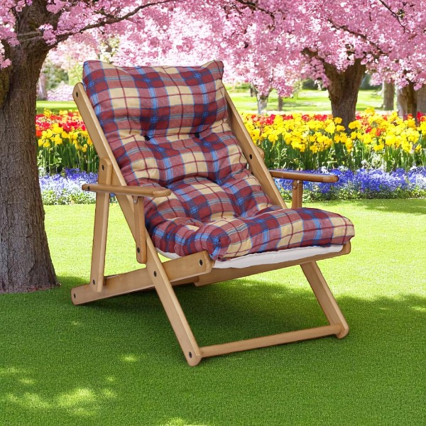 Poltrona in legno pieghevole 3 posizioni - cuscino tessuto Bordeaux
