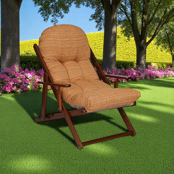 Poltrona in legno pieghevole 3 posizioni - telaio noce cuscino Sabbia