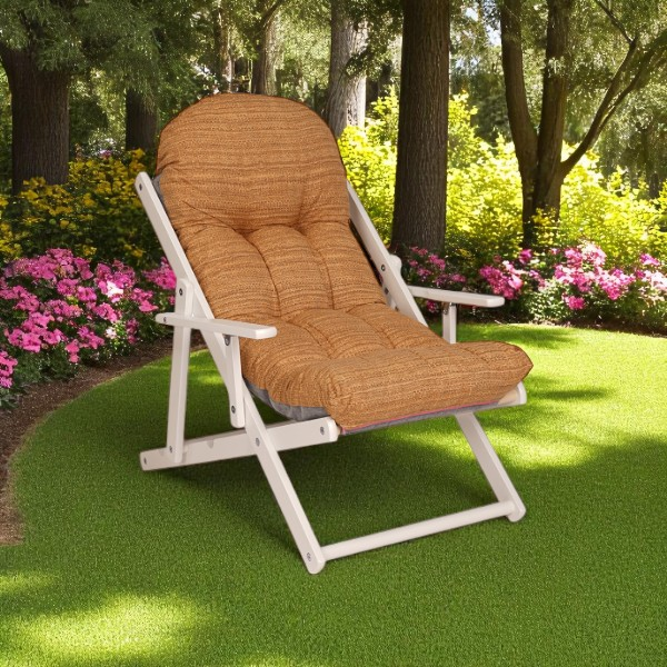 Folding wooden armchair 3 positions - White frame with Sand cushion